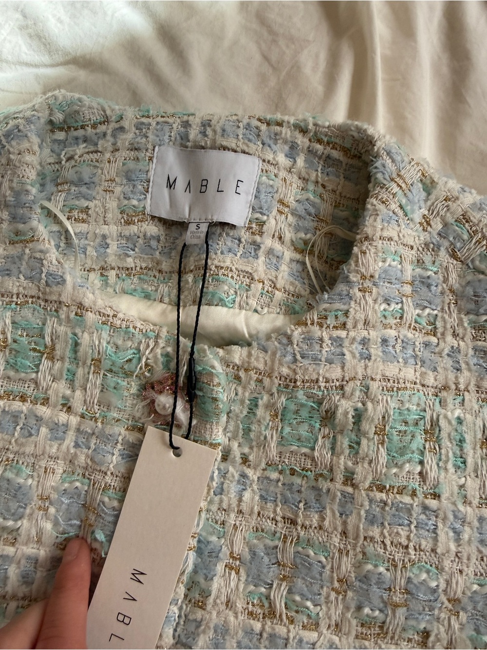 adidas Sleeveless Tweed Crop Top in Mint & Ivory - Picture 4 of 5